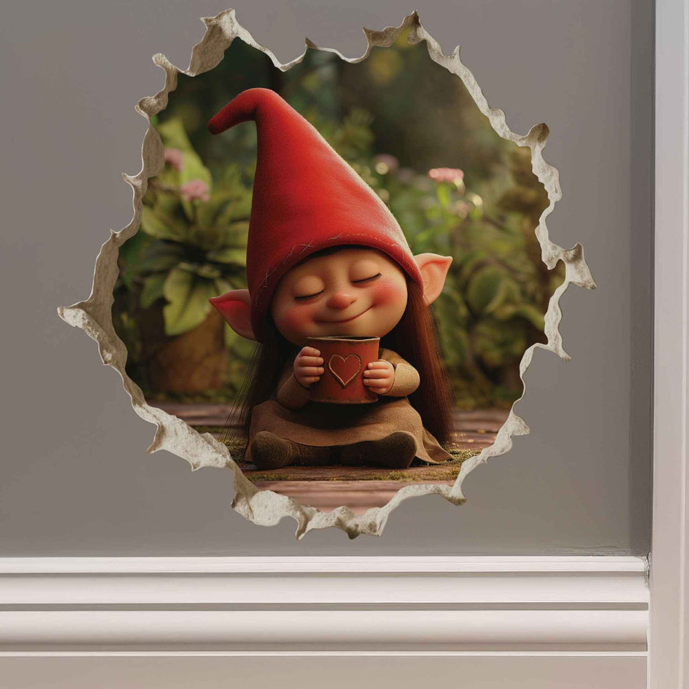 Coffee Lover Gnome Hole Decal - My Wonderful Walls