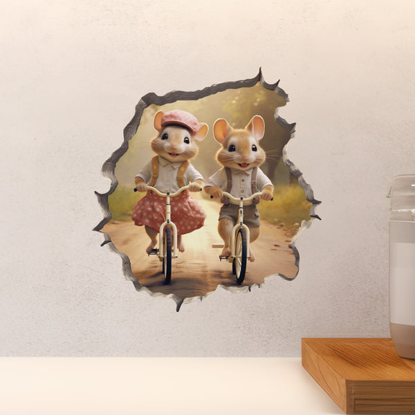 Couple Mice on Bike Ride decal above countertop