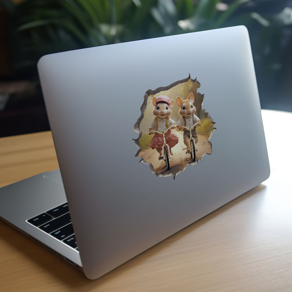 Couple Mice on Bike Ride decal on laptop