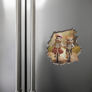 Couple Mice on Bike Ride decal on refrigerator