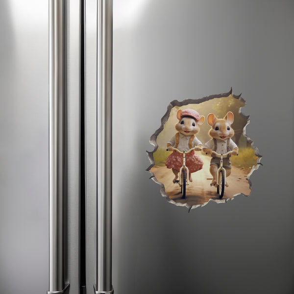 Couple Mice on Bike Ride decal on refrigerator