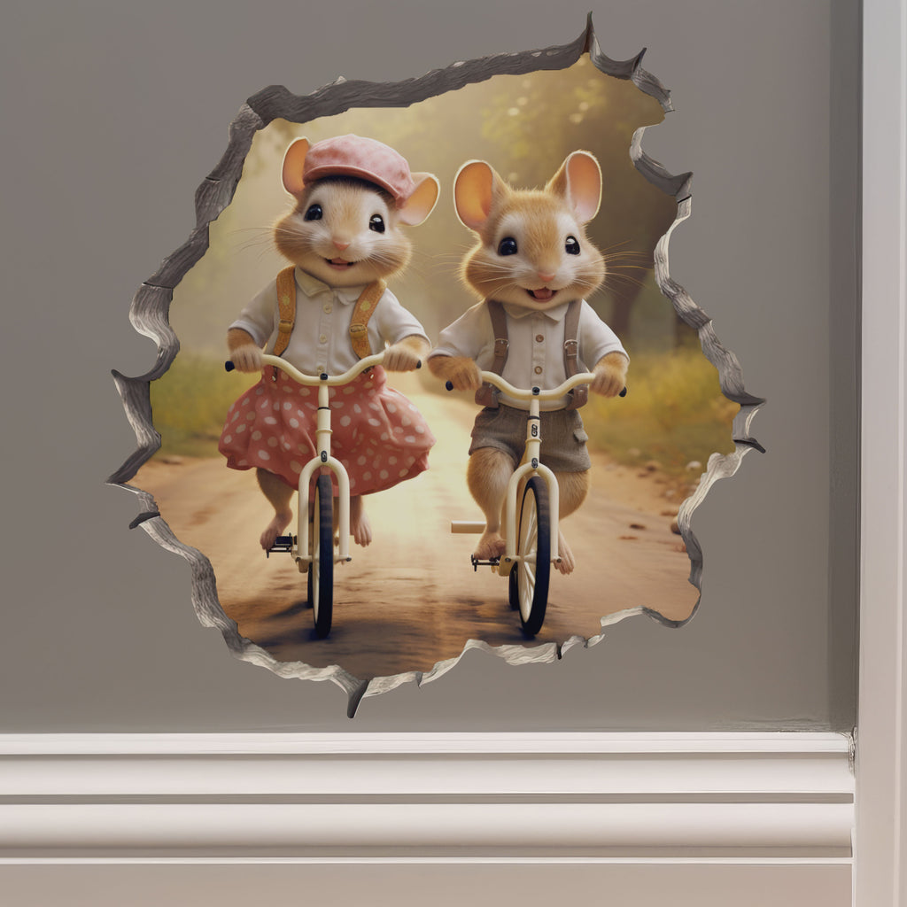 Couple Mice on Bike Ride decal on wall