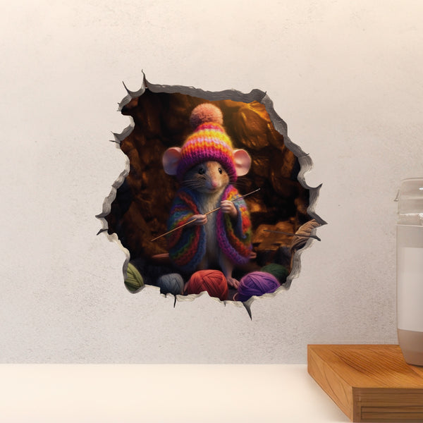 Crochet Mouse decal above countertop