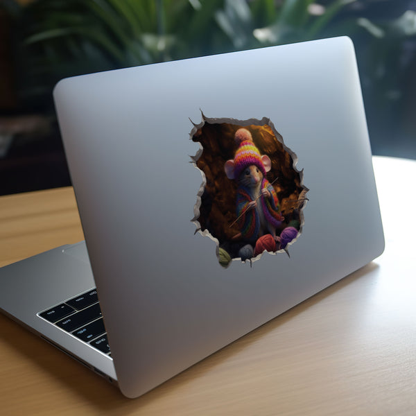 Crochet mouse decal on laptop 