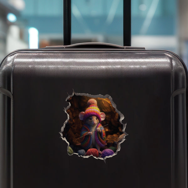 Crochet Mouse decal on luggage