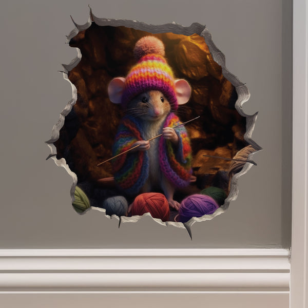 Crochet mouse decal on wall