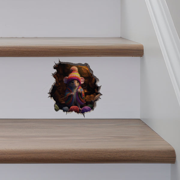 Crochet Mouse decal on stairs