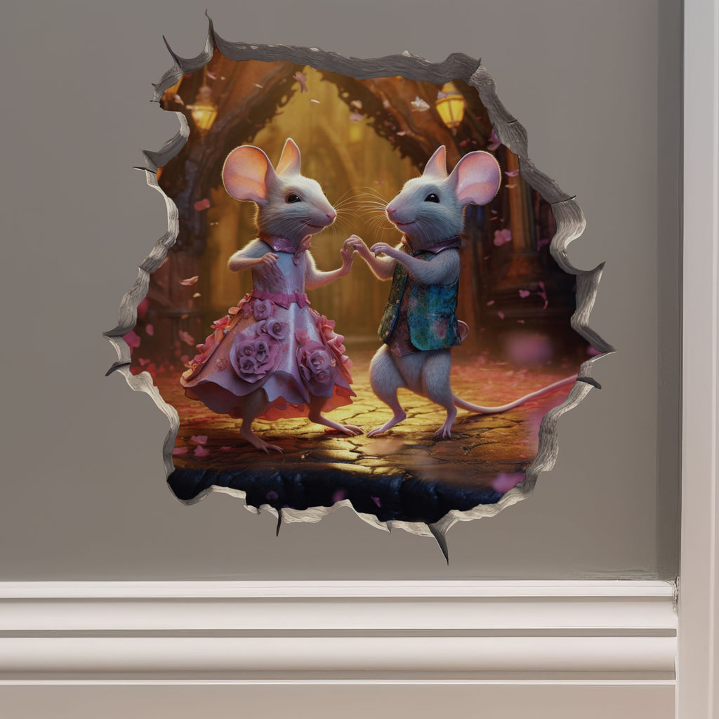 Dancing mouse couple decal on wall