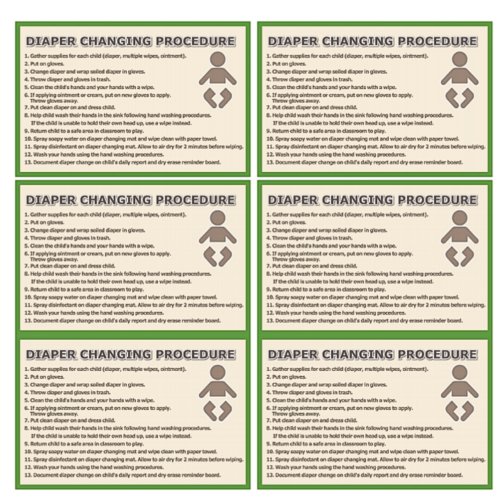 Diapering Procedure Signs - Set of 6 (CORPORATE ONLY) - My Wonderful Walls