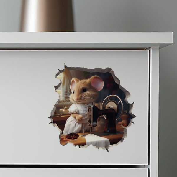 Seamstress mouse decal on dresser
