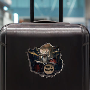 Drummer Mouse decal on luggage