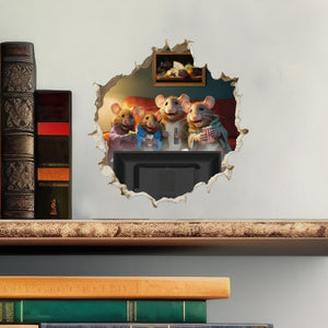 Mouse Family Watching TV decal with books