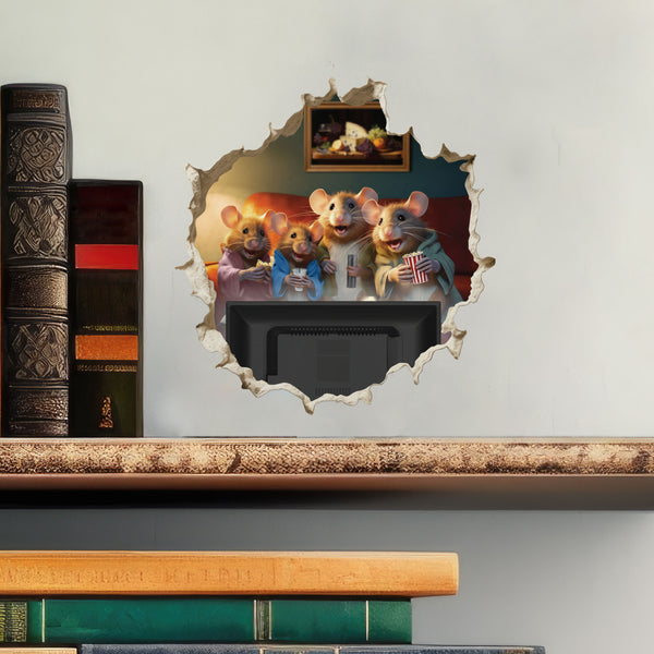 Mouse Family Watching TV decal with books