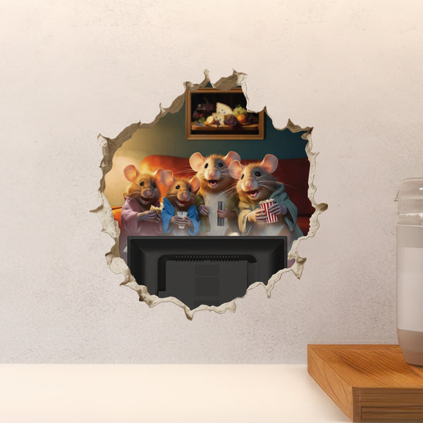 Mouse Family Watching TV decal on countertop