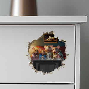 Mouse Family Watching TV decal on dresser