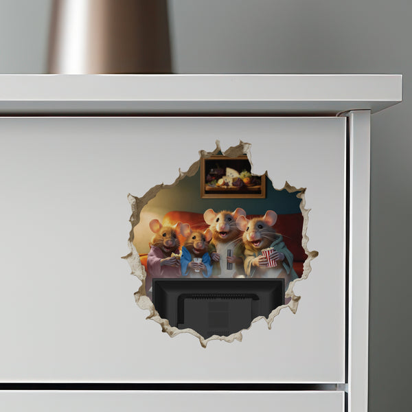 Mouse Family Watching TV decal on dresser
