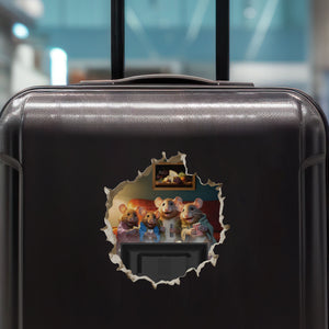 Mouse Family Watching TV decal on luggage