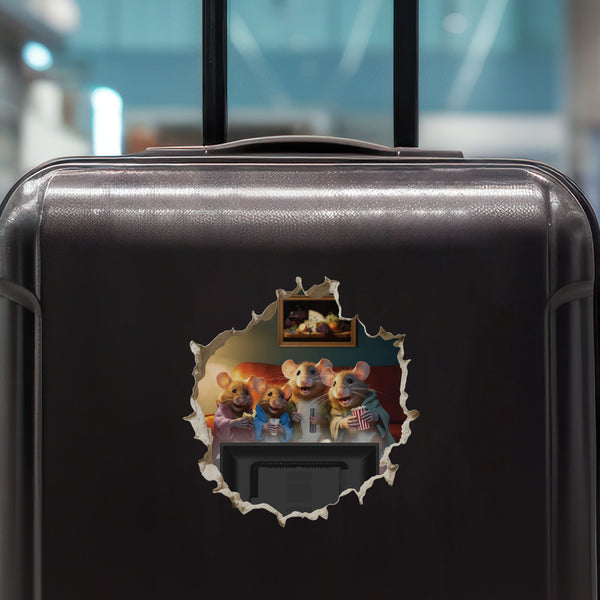 Mouse Family Watching TV decal on luggage