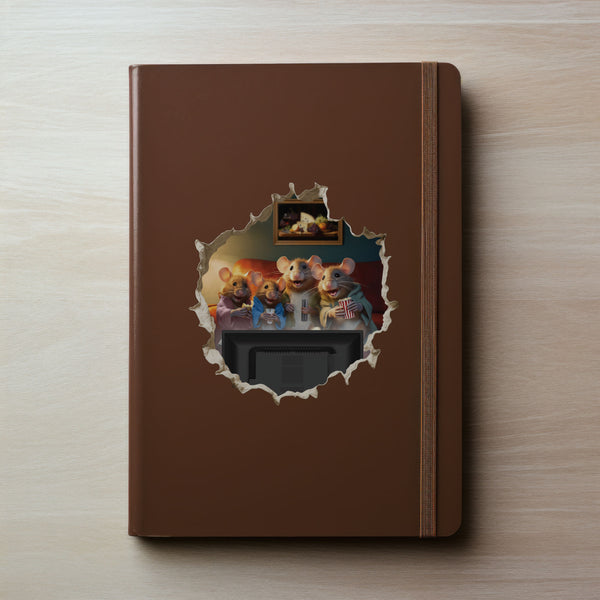 Mouse Family Watching TV decal on notebook
