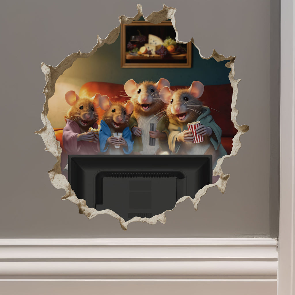 Mouse Family Watching TV decal on wall