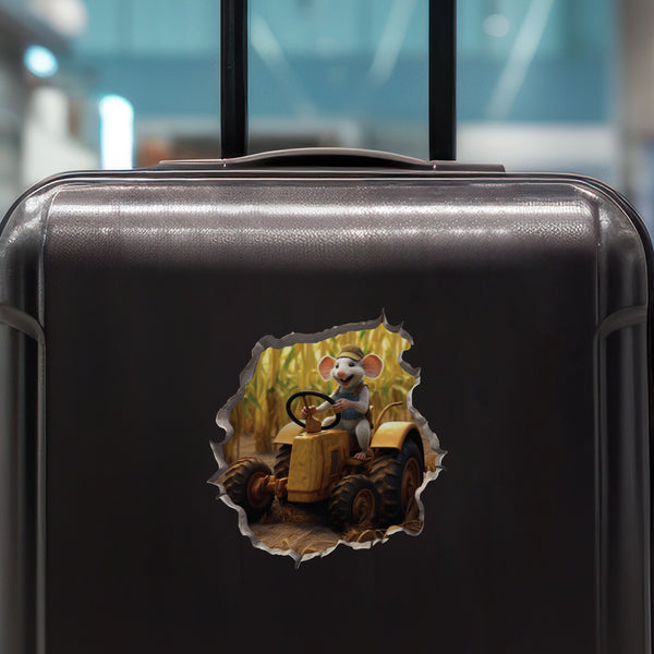 Farmer Mouse decal on luggage