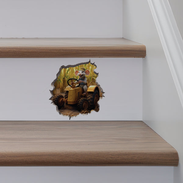 Farmer Mouse decal on stairs