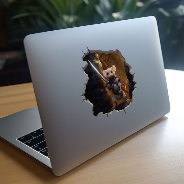 Warrior mouse decal on laptop