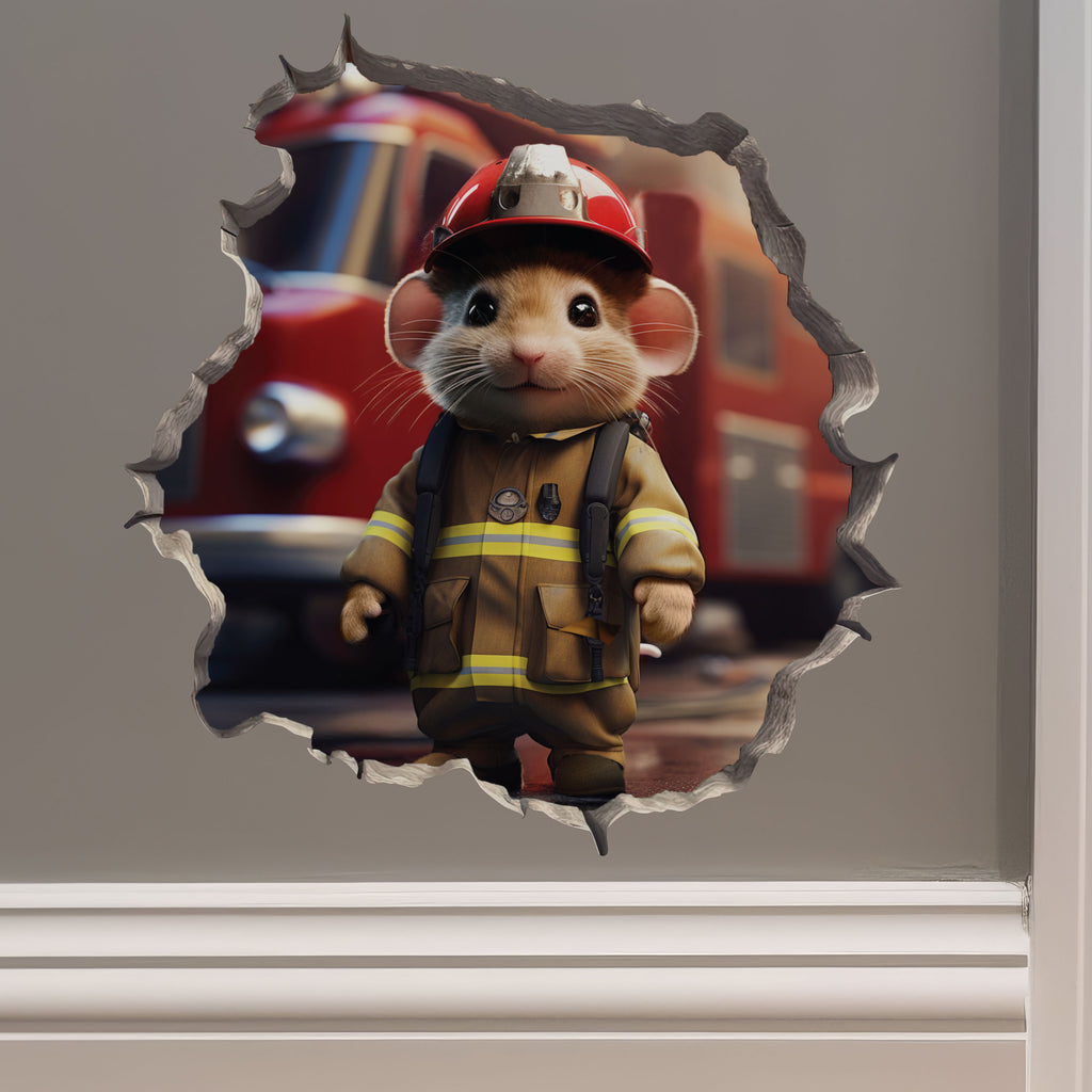 Firefighter Mouse decal on wall