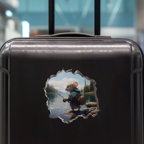 Fisherman Mouse decal on luggage