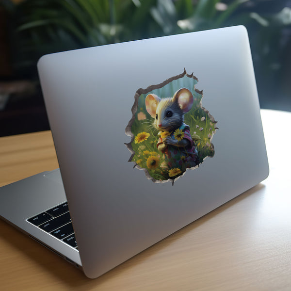 Flower Mouse decal on laptop