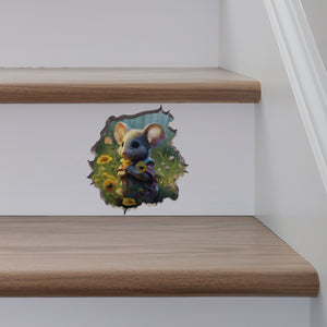 Flower Mouse decal on stairs