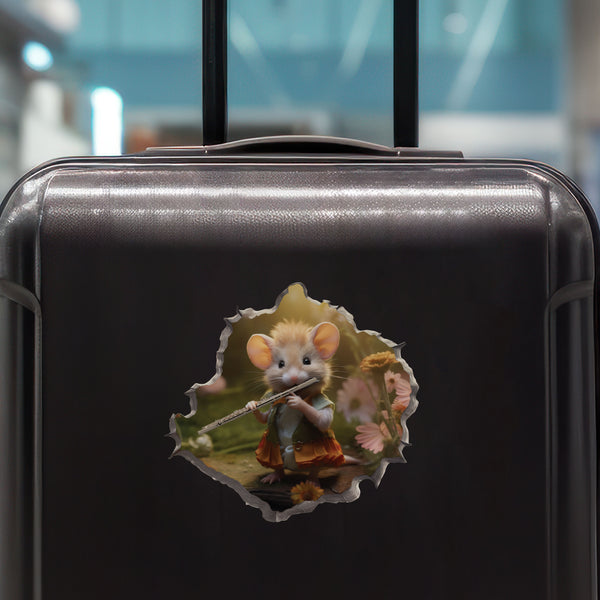 Flute Mouse decal on luggage