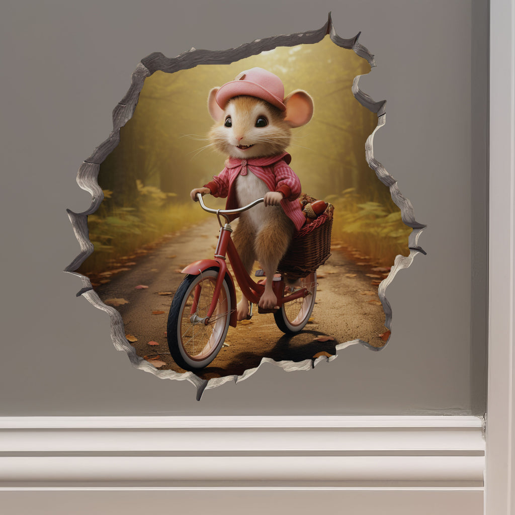 Bike Ride in the Park Girl Mouse decal on wall