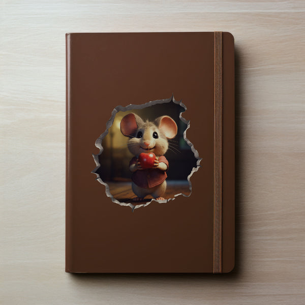 Apple Mouse decal on notebook