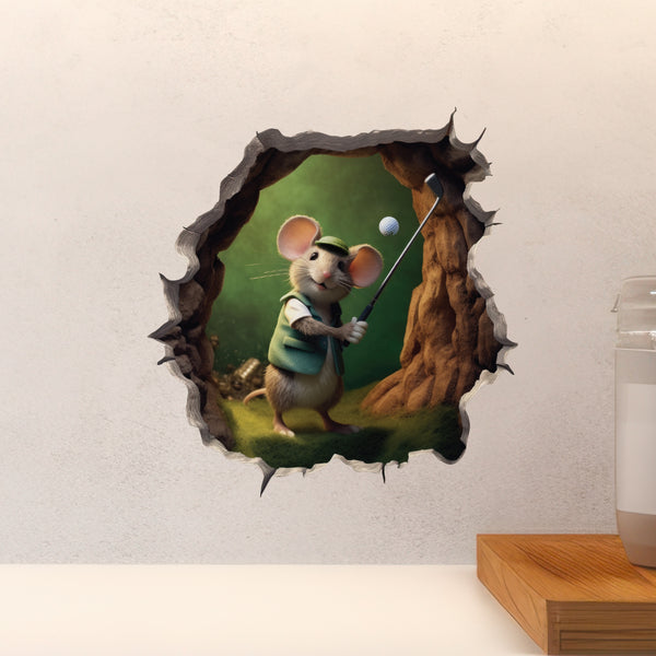 Golfer Mouse decal above countertop