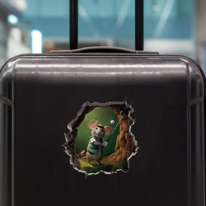 Golfer Mouse decal on luggage