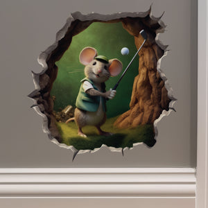 Golfing mouse decal on wall