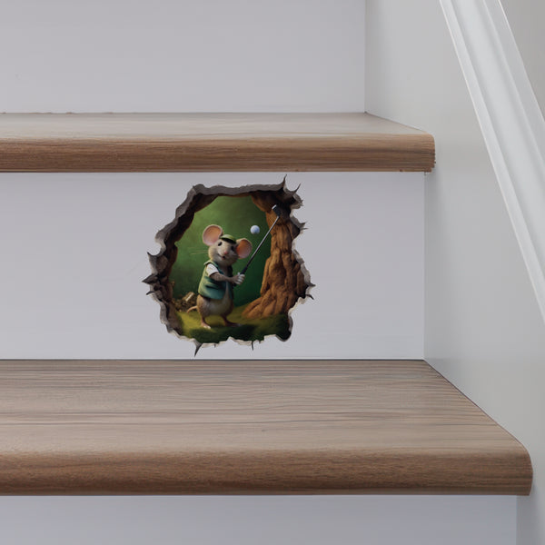 Golfer Mouse decal on stairs