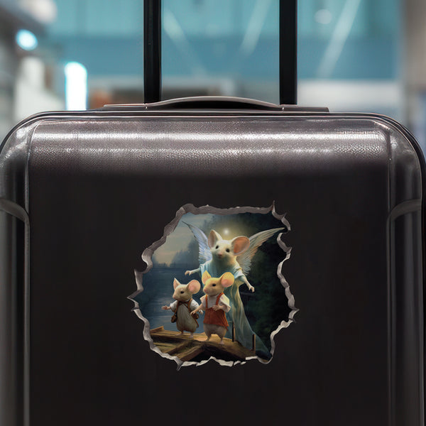Guardian Angel Mouse decal on luggage