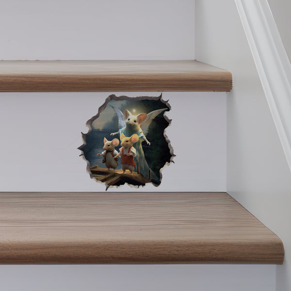 Guardian Angel Mouse decal on stairs