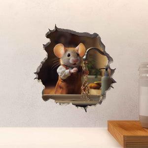 Hand Washing Mouse in Mouse Hole Decal - My Wonderful Walls