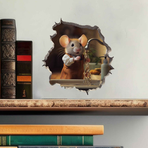 Hand Washing Mouse in Mouse Hole Decal - My Wonderful Walls