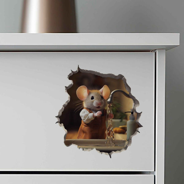 Hand Washing Mouse in Mouse Hole Decal - My Wonderful Walls