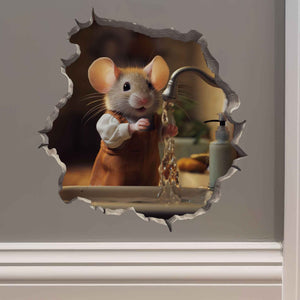 Hand Washing Mouse in Mouse Hole Decal - My Wonderful Walls