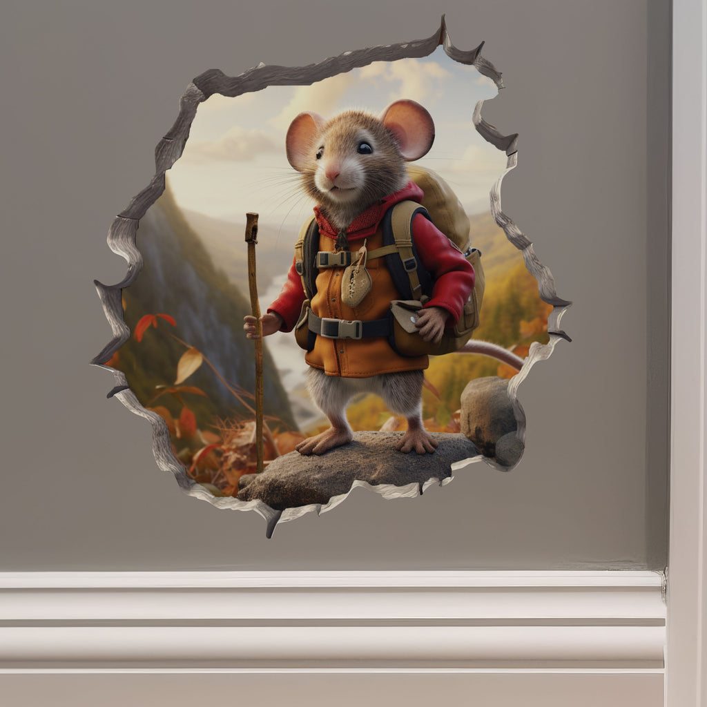 Autumn Hiker mouse decal on wall