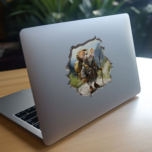 Spring Hiker Mouse decal on laptop