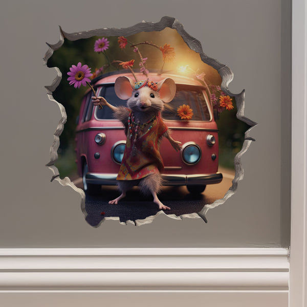 Boho Hippie Girl mouse decal on wall