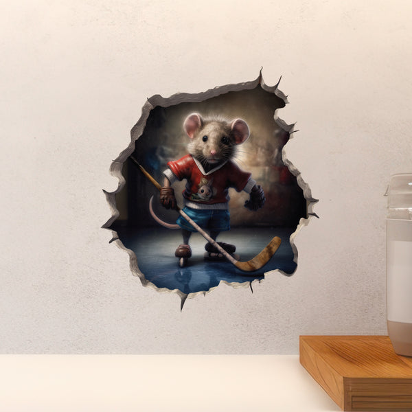 Hockey Mouse decal above countertop