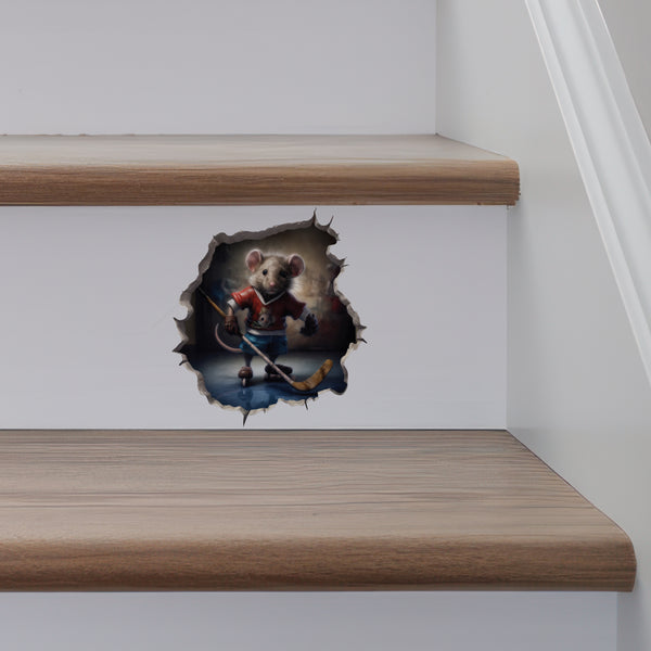 Hockey Mouse decal on stairs