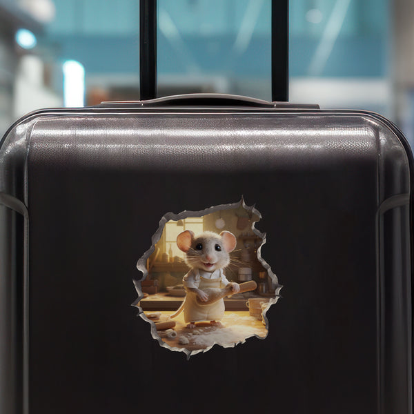 Home Baker Mouse decal on luggage